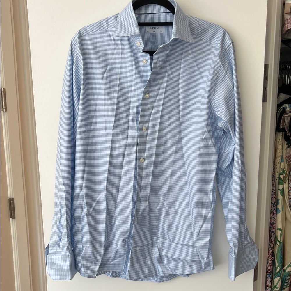 Eton Light Blue Checkef Dress Shirt NWOT